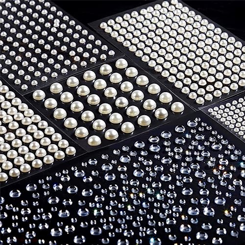 Teenitor 2662 Pcs Hair Pearls Hair Gems Face Gems, Hair Pearls Stick On, Face Jewels Face Hair Gems 3/4/5/6/8mm Stick on Gems for Halloween Makeup, Wedding Hair Accessories for Face, Hair, Crafts