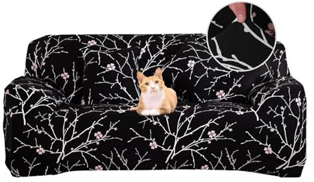 Jaotto Sofabezug 2 Sitzer Elastischer Stretch Spandex Sofa Überwürfe Sofahusse Antirutsch Waschbar Sofaschoner Couchbezug für Sofa mit Armlehne,Pflaumenblüte