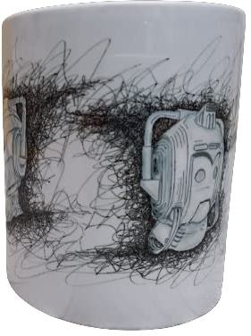 Dr Who Cyberman Mug from original arwork (White mug, Dual Cybermen (classic))