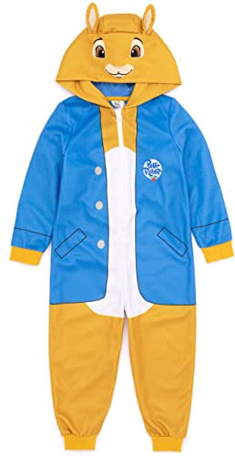 Peter Rabbit Onesie Kinder | Jungen Mädchen Tiercharakter mit 3D Ohren Blau Pjs | Weiche Fleece-Kapuze mit Reißverschluss | Movie Book Day Merchandise