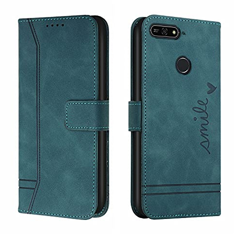 Bravoday Hülle für Huawei Y7 2018 / Y7Prime 2018 / Enjoy 8 / Nova 2 Lite/Honor 7C, PU Ledertasche Handyhülle Flip Schutzhülle Kompatibel mit Huawei Y7 2018, mit Kartenfäch & Kickstand, Grün