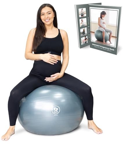 BABYGO® Gymnastikball Schwangerschaft Sitzball Büro Schwanger Yoga Pezziball | inklusive Schwangerschaftsbuch zur Geburt & Fitness | Anti-Burst 1000 Kg (Grey, 65cm)