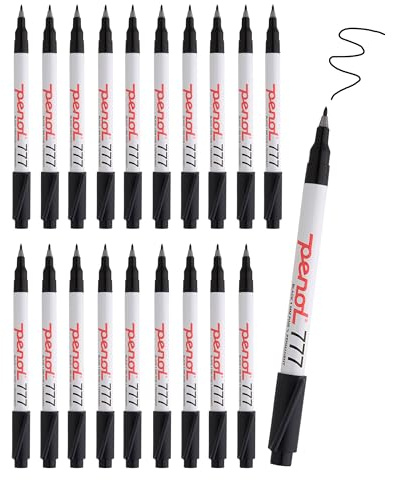 PENOL Permanentmarkerstifte, 20 Marker stifte Schwarz Farbe 777, 1 mm Feiner Tipp mit Nordic Swan Ecolabel, Schnell Trocknende und Lichtbestandige Tinte auf Alkoholbasis