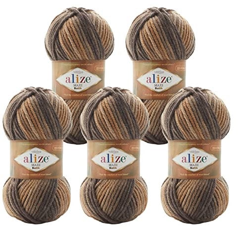 Alize Superlana Maxi Batik 5 x 100g Farbverlaufsgarn 25% Wolle Winterwolle Häkelgarn mehrfarbig Farbwahl, Farbe:7800 Kaffeebar