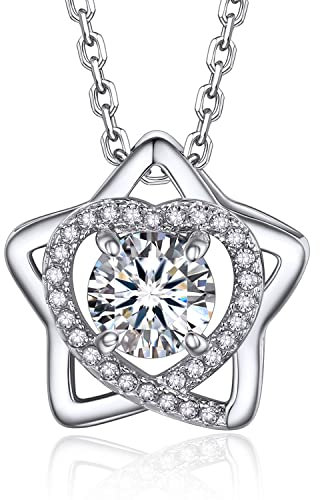 MomentWish Moissanite Kette Stern Damen, Geschenk für Mädchen, 1 Karat Moissanite Diamant Anhänger Silber 925 Herz mit Geschenkbox für Frauen