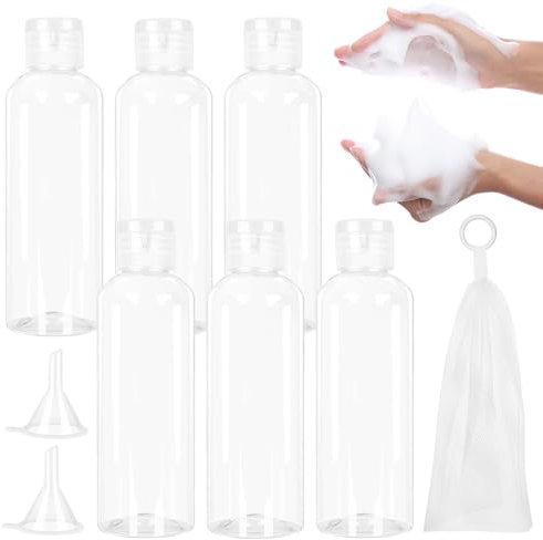 6 Pièces Flacon Vide Voyage, Contenant Voyage 100ml Vides En Plastique Transparent Avec 1* Sac À Savon Et 2* Petits Entonnoirs Convient Aux Lotions, Shampoings, Cosmétiques Camping, Courts Voyages.