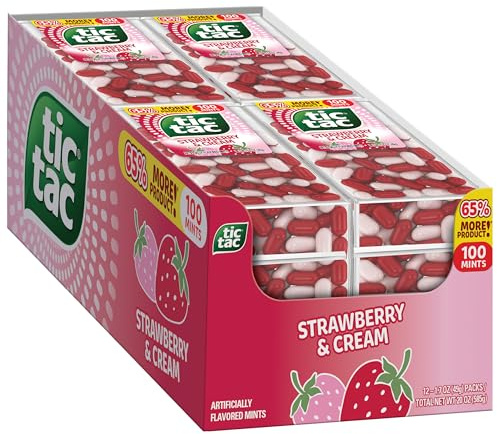 Tic Tac Menthes aromatisées à la fraise et à la crème, lot de 12, rafraîchissement en déplacement, farces de Noël, 50 ml chacune