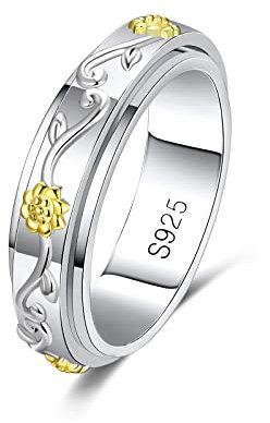 MYBELLNA Fidget Ring für Angst für Frauen 925 Sterling Silber Entlasten Spinner Ringe Ewige Liebe Band Ring ADHD Autismus Stress Entlastung für Frauen Mom Männer (65 (20.0), Sunflower-1)