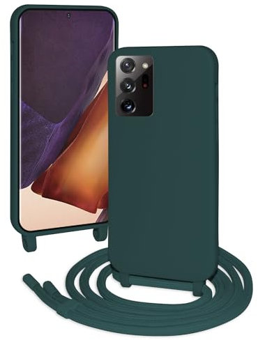 FERLAN Silikon Handykette für Samsung Galaxy Note 20 Ultra Hülle mit Band,Stylische Verstellbarer Halskette Handyhülle,Necklace (abnehmbar) Hülle mit Band,Handyhülle für zum Umhängen,Dunkelgrün