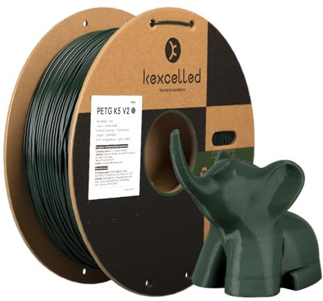 kexcelled PETG Wald Grün Filament 1,75 mm, Chemische Resistenz, 3D Druckermaterial Moosgrün Rolle 1kg Spule +/- 0,03 mm, Passend für die Meisten FDM Drucker