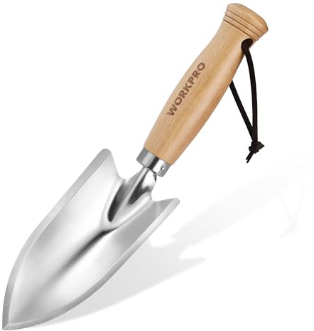 WORKPRO 11 Garden Hand Trowel, Heavy Duty Polished Stainless Steel Garden Shovels with Wood Handle, Small Gardening Hand Tools for Digging, Planting, Measure, Transplanting