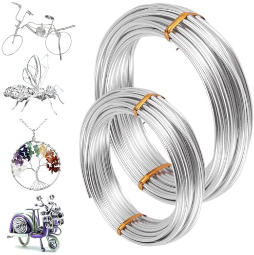 Kornerain 2mm*10M/1mm*25M Basteldraht Silber Schmuckdraht,2-Größen Aluminiumdraht Basteldraht draht zum Basteln Schmuck Draht für Schmuckherstellung und Bastelarbeiten
