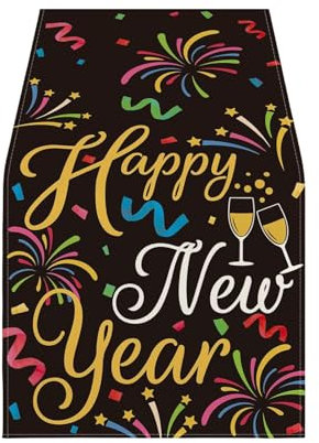 Tischläufer Silvester 2024 Cheers Happy New Year Tischdecke – waschbare Tischdecke, langlebiger Tischläufer für Neujahr, Weihnachten, Feiertage Phasz