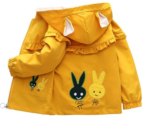 Amur Leopard Veste Enfant Fille Manteau Coupe-vent Blouson à Capuche Trench-coat Bébé Respirant pour Printemps Automne, Jaune, 90/1-2 Ans