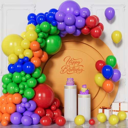 Visun Regenbogen Luftballons, 130 Stück Mehrfarbiges Ballon Girlanden Bogen Set, 5/9/10/12/18 Zoll Verschiedene Ballons Für Männer Jungen Abschlussfeier Babyparty Hochzeit Geburtstag Jahrestag Deko