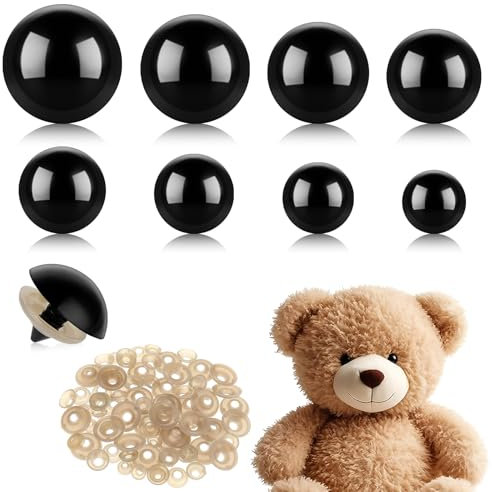 simarro 160 Stück Sicherheitsaugen für Häkeltiere, 80 große Sicherheitsaugen für Amigurumi und 80 passende Unterlegscheiben, 10–30mm Stofftieraugen Schwarze Sicherheitsaugen zum Häkeln