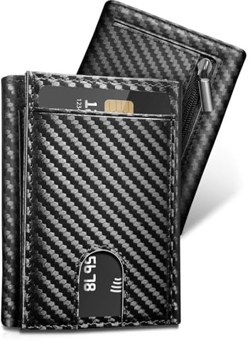 UNOSEKS Geldbörse Herren - Portmonee Herren mit RFID Schutz, Tri-fold Geldbeutel Herren Kein,Slim Wallet mit Münzfach,1 ID & 4 Card Cases, Kreditkartenetui Herren(Kohlefaser)