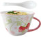 FülleMore 600ml große Frühstückstasse Müslitasse mit Henkel Müslibecher Kaffeebecher mit Löffel Salat Schale Porzellan Joghurtbecher Keramiktasse Geschenk für Oma Mutter Freundin (Erdbeere)