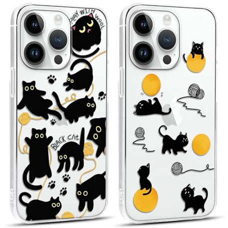 Xylota 2 Stück Handyhülle für iPhone 15 Pro Max 6,7 Hülle,Transparent Case mit Muster Niedlich Katze Cartoon Schutzhülle, Durchsichtig Silikon Dünn TPU Bumper Stoßfeste Cover für iPhone 15 Pro Max,02