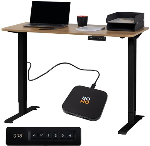 boho office® Elektrisch höhenverstellbarer Schreibtisch - 4 Speicher, inkl. Wireless Charger und FSC-zertifizierter Tischplatte mit abgerundeten Ecken, UDESK Eiche/Schwarz