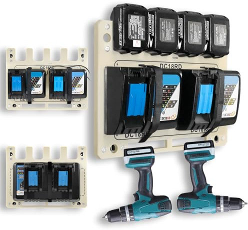 Wandhalterung für Makita Akkus und Ladegeräte 4 Akku 14,4 V/18 V , Halterung für Makita DC18RC/DC18RD Ladegerät Akku-Bohrmaschine, Werkstatt (GJ-P-L)