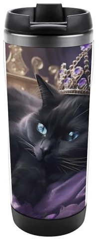 Purple Rose And Cat Stainless Steel Insulated Tumbler Reuseable Travel Mug with Lid for Home Office Style