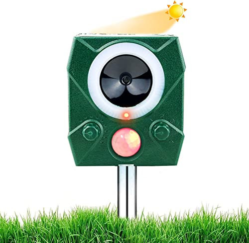 Ultrasonic Cat Repellent, New Ultrasonic Fox Repellent, Solar Powered & Waterproof Animal Deterrent, Flashing Light and USB Charge for Cats, Dogs, Squirrel, Rat, Foxes, Snake, Deer, Wild Animals
