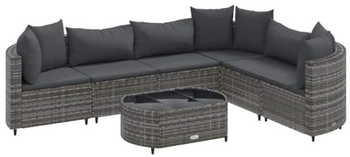 vidaXL Garten Sofa Garnitur 7-TLG., Gartenmöbel Set mit Kissen, Sitzgruppe für Garten Terrasse, Lounge Sitzgarnitur Modular, Grau Poly Rattan