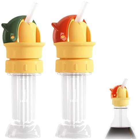 2PCS Reusable Children Beverage Water Bottle Straw Lid Bottle Topper Spout(Green Red) Kids Straws Kitten Style Portable Straw Water Bottle Cap Straws Reusable 2 in 1 Design Straw Cap