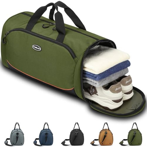TUGUAN Sporttasche für Herren Damen, 30L Kleine Reisetasche mit Schuhfach und Nassfach, Wasserdicht Trainingstasche Gymtasche Leicht Handgepäck für Fitness Schwimmen, Grün