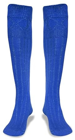 BELGLY Calcetines de lana para hombre, estilo tradicional escocés, para usar en las tierras altas, informales, bodas, deportes, calentadores de piernas, azul real, L