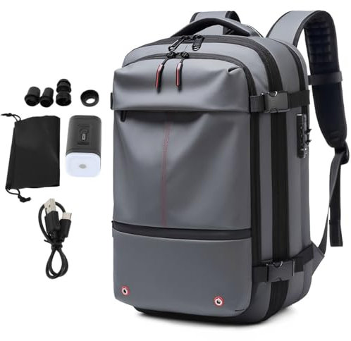 Vacpack Backpack, 19 Inch Expandable Compression Bag with Vacuum Pump - Space Saver Bags for Travel & Camping (Gray)