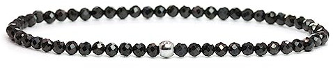 Echtes Schwarzer Spinell Edelstein Armband mit facettierten 3mm Perlen - verschiedene Längen - Heilstein Schutzstein Edelsteinarmband Glücksbringer Talisman Geschenk (Spinell, 14CM)