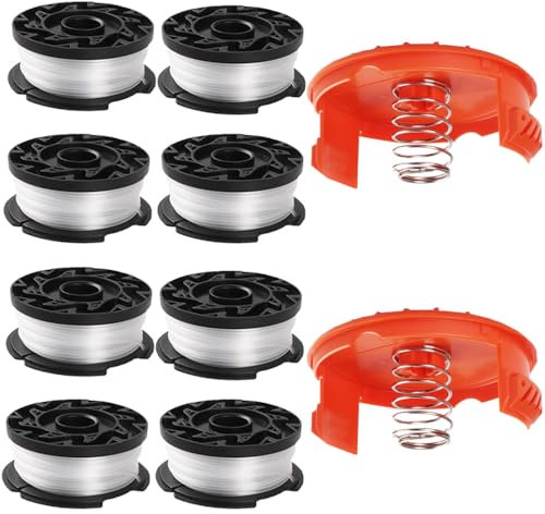 Qingriver Lot de 8 bobines de débroussailleuse, compatibles avec Black & Decker, remplace AF-100 ST5530-GB GLC3630L20-GB STC1820PC-GB BESTA530-GB BESTA525-GB (8 bobines + 2 capuchons + 2 ressorts)