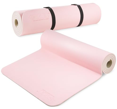 4FIZJO Fitnessmatte mit Tragegurt, Abmessungen 180x60cm, Dicke 6mm, TPE-Kautschuk, rutschfest, Komfort, In & Outdor, Pilatesmatte, Yoga Matte, Sportmatte, Gymnastikmatte, Trainingsmatte, Rosa-Grau