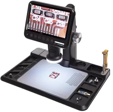 Vituord Microscope À Souder 1600X, Loupe Numérique 12MP avec Écran IPS 7, Anneau Lumineux LED, Tapis De Réparation Électronique Inclus, pour Adultes, Compatible PC