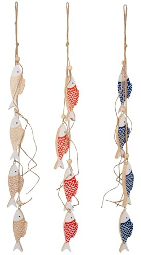Logbuch-Verlag 3 Maritime Fische Anhänger blau orange Natur Fischernetz Deko zum Aufhängen mediterran 50 cm