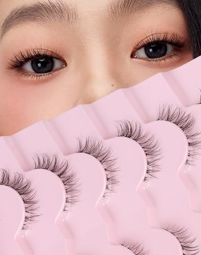 Onlyall Faux-cils courts naturels 3/4, petits cils, bande transparente et fine, 12 mm, H21