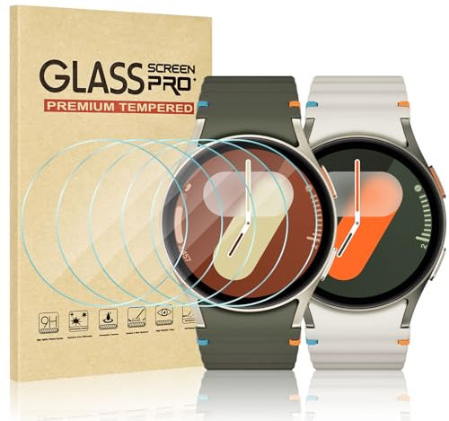 Vozehui 6 Pack Screen Protector for Samsung Galaxy Watch 7/6/5/4 44mm, High Definition Tempered Glass, 2.5D Ultra-Thin, Touch Sensitive, Easy Installation, for Samsung Galaxy Watch 7/6/5/4 44mm