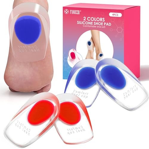 2 Paires Talonnettes en Gel, Talonnette Silicone Semelle Talon, Rouge et Bleu Coussinet Talon Chaussure, Soulagement du Talon du Pied