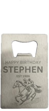Personalised Horse Racing Bottle Opener, Credit Card Size, Stainless Steel Birthday Gift