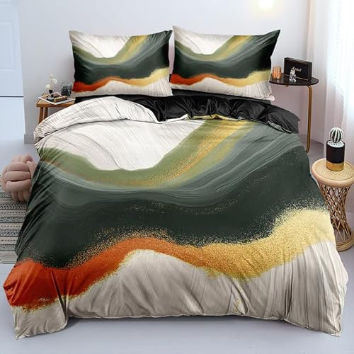 Gezu 3D Marmor Bettwäsche 135x200 2er Set Grün Gold Marmor Bettwäsche Microfaser Luxus Modern Bettbezug Set mit Metallic-Glitzermuster Wendebettwäsche Einzelbett mit Reißverschluss und 1 Kissenbezug