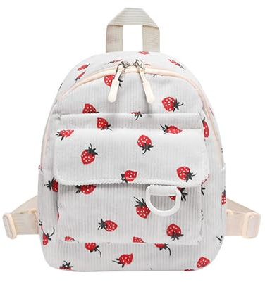 LJCZKA Klein Erdbeere Rucksack für Damen Mädchen, Niedlich Kinderrucksack Erdbeere Schulranzen für Schule Reisen Pendeln