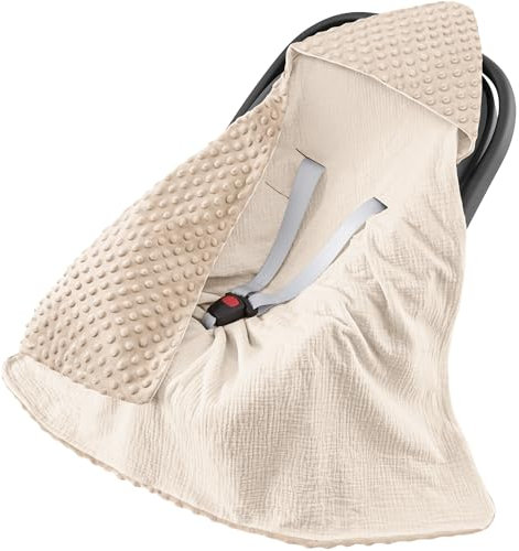 Susurration Einschlagdecke Babyschale Baby Decke 90x90 cm Kinderwagen und Kindersitze universal Baby Babydecke für Neugeborenen und Kleinkinder Einschlagsdecken Punkt Gurt(Reis-Weiß)
