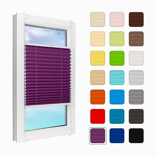 MakoStyl Fenster Plissee Innen ohne Bohren - B 55 H 110 cm Klemmfix Lila Plisee - 100 g/m2 Plissees Faltrollos - 50% Verdunkelung Blissett Rollo - Blickdicht Klemmplisseeses
