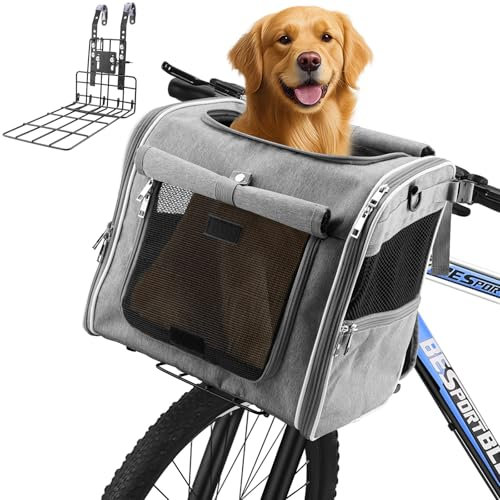 Eiito Hundekorb Fahrrad Vorne mit patentierter Anti-Kipp Halterung | Sicherer Hundefahrradkorb bis 6kg, auch als Rucksack & Autotasche | Fahrradkorb für kleine Hunde
