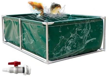 Laghetti da giardino fuori terra,Piscina Rettangolare sopra Terra,Rivestimenti per Laghetti con Telaio in Acciaio Inossidabile,Stagni in Tela in PVC con Valvola di Scarico（Misurare:L300xW300xH70cm)