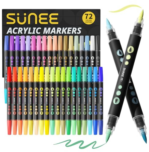 SUNEE Acrylstifte Set 72 Farben, 36 Stück Dual Brush Tip Acrylmarker für Papier und Erwachsene