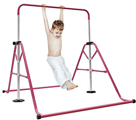 FENGLY Turnreck Gymnastik Kinder Garten Reck Reckanlage Turnstangen Horizontale Training Bar Trainingsgeräte Outdoor Fitness Höhenverstellbar 115-155cm (Rosa)