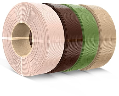 SUNLU 4KG PLA Filament Refill 1.75mm, Haut+Kakaobraun+Olivgrün+Eiche | No-Spule PLA 3D Drucker Filament Bundle, 3D Filament Refill for Reusable Spulen Compatible with Bambu Lab Filament Drucker